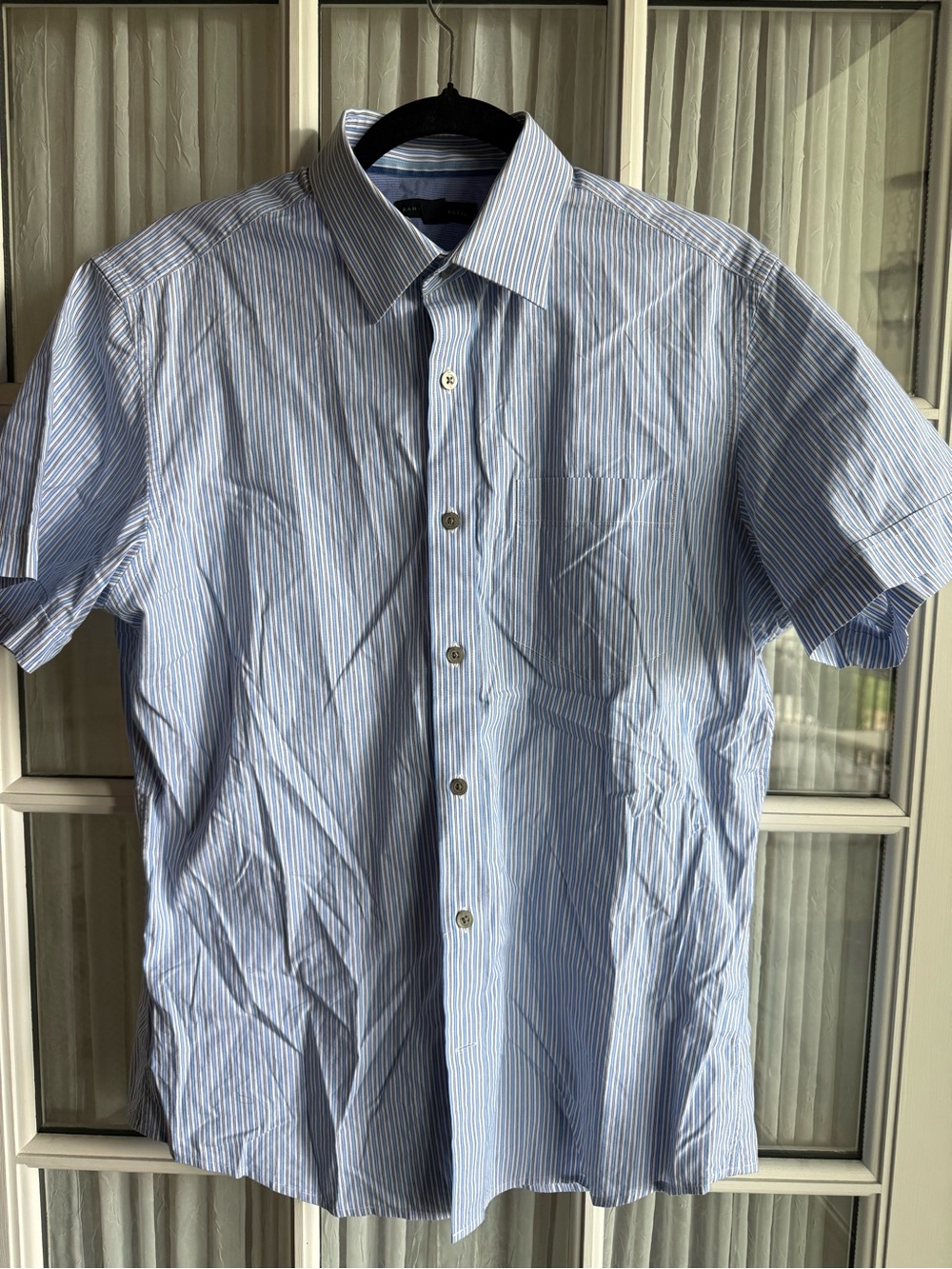 Banana Republic Men's Light Blue Striped Short-Sleeve Dress Shirt Sz M